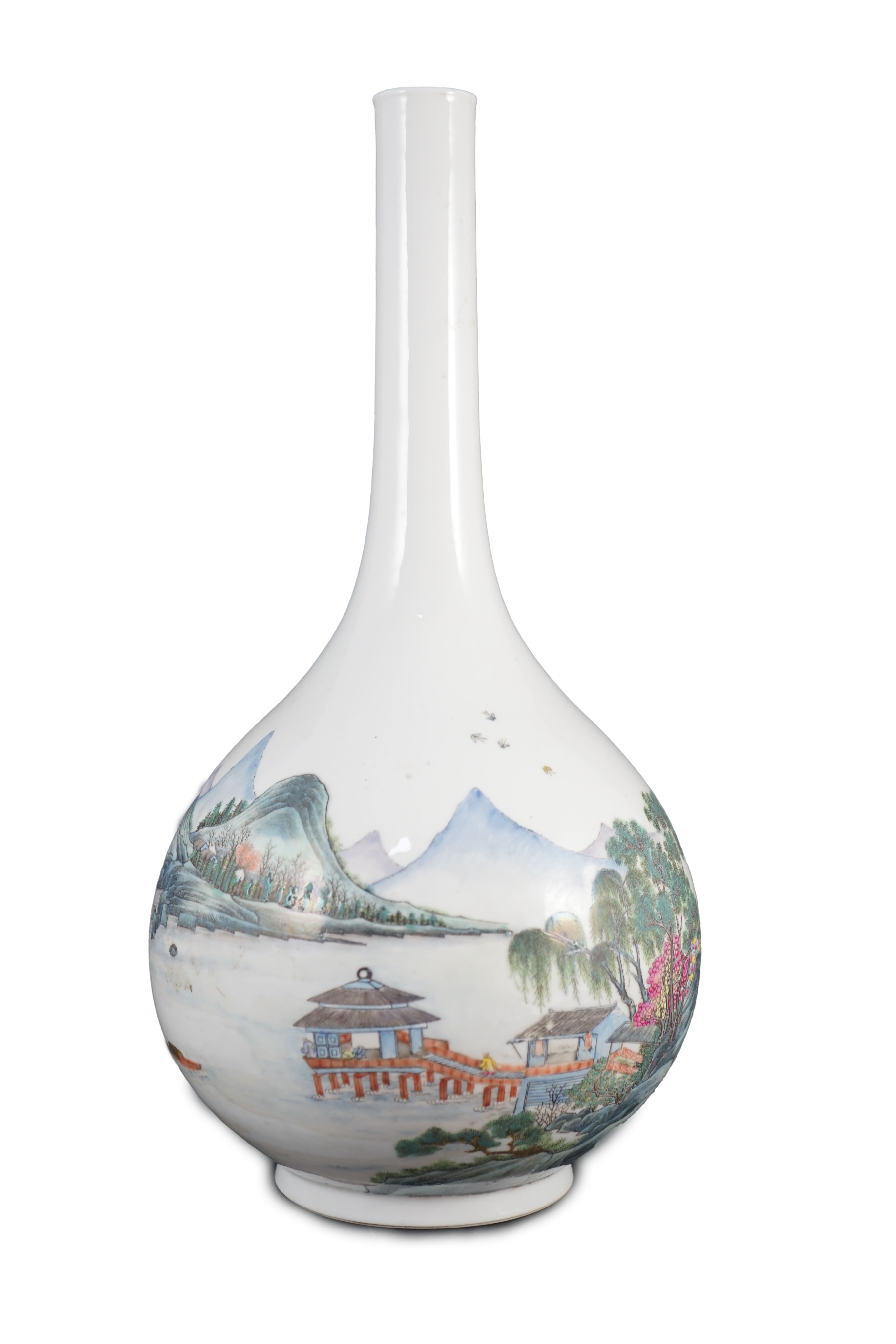 A Chinese enamelled porcelain ‘landscape’ bottle vase, Republic period, 44cm high